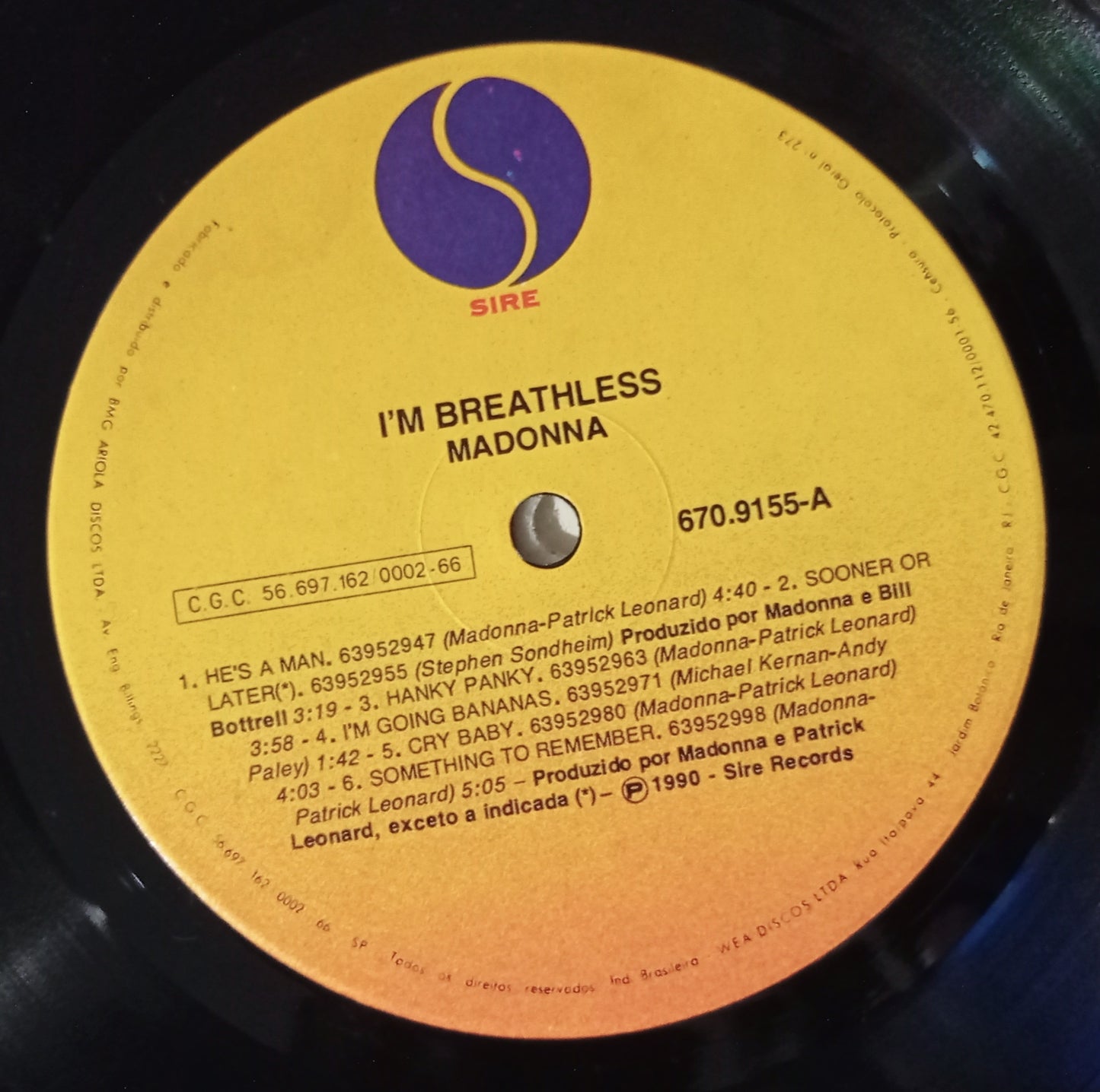 Madonna - I'm Breathless (Music From And Inspired By The Film Dick Tracy) (LP Nacional Usado)