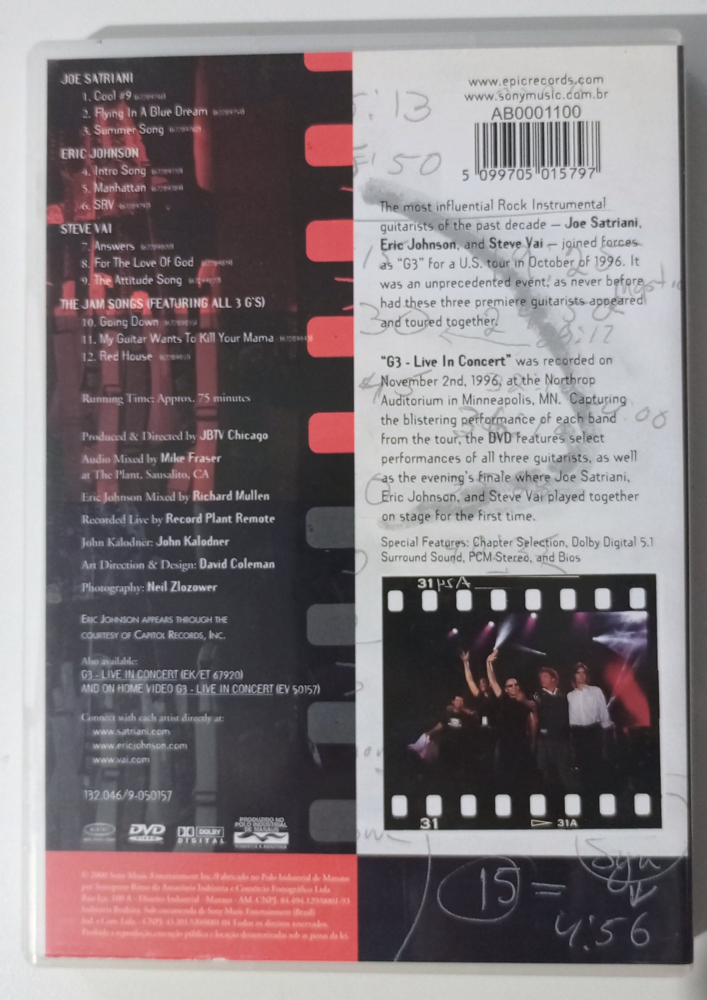 Joe Satriani, Eric Johnson, Steve Vai - G3 in Concert (DVD Nacional - Usado)