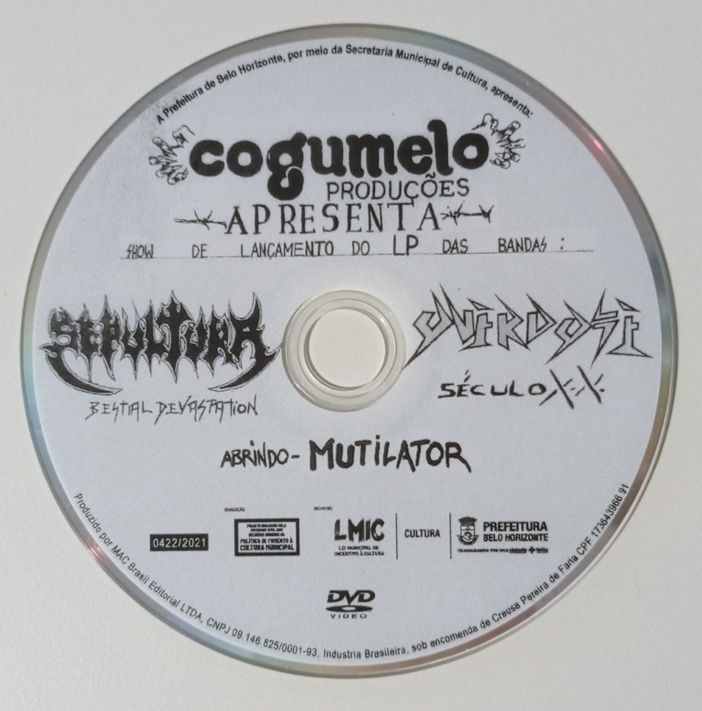 Sepultura / Overdose / Mutilator - Show De Lançamento Do LP "Bestial Devastation / Século XX (DVD Nacional - Usado)