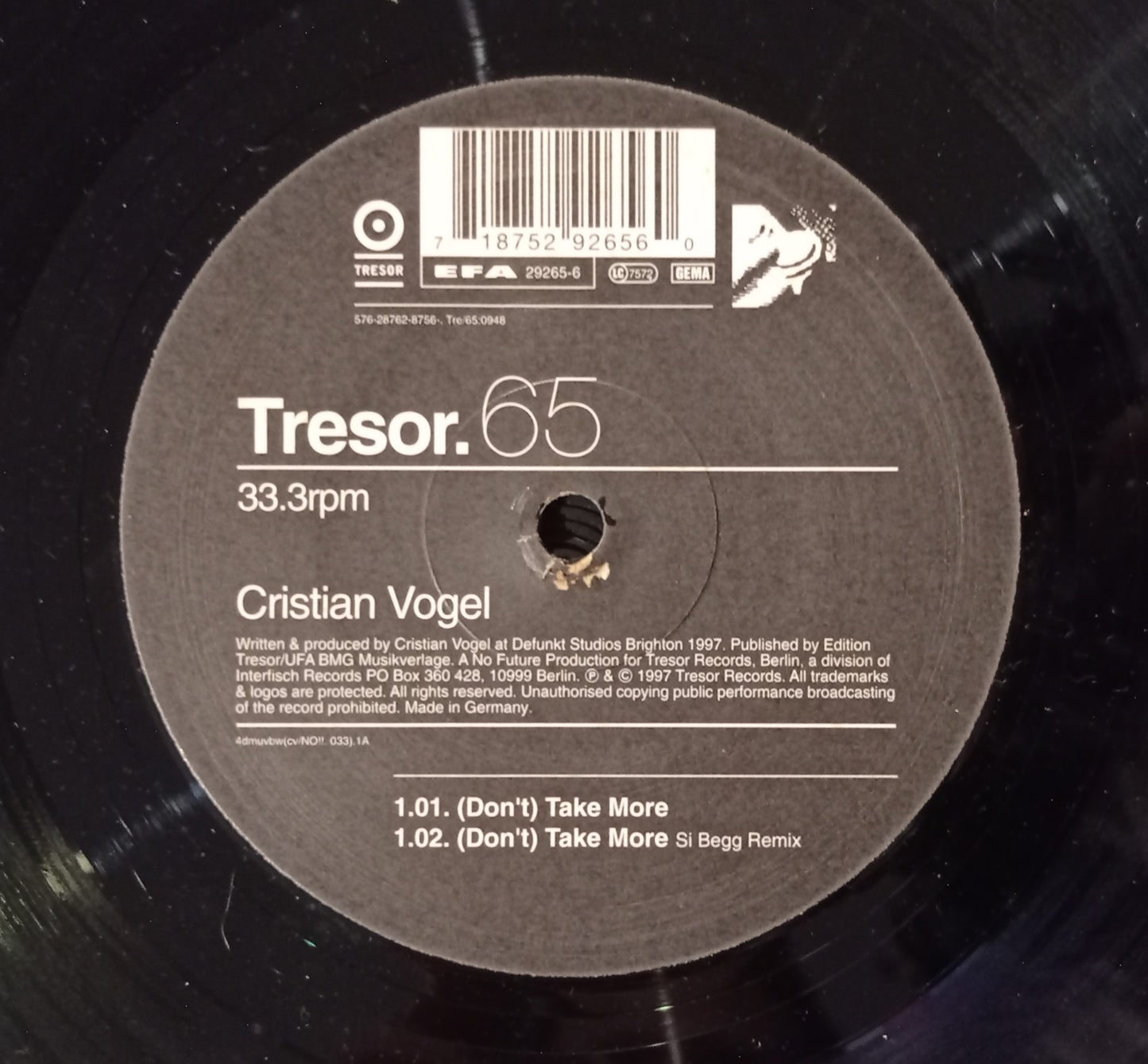 Cristian Vogel - (Don't) Take More (Vinyl 12" - Importado Alemanha - USADO)