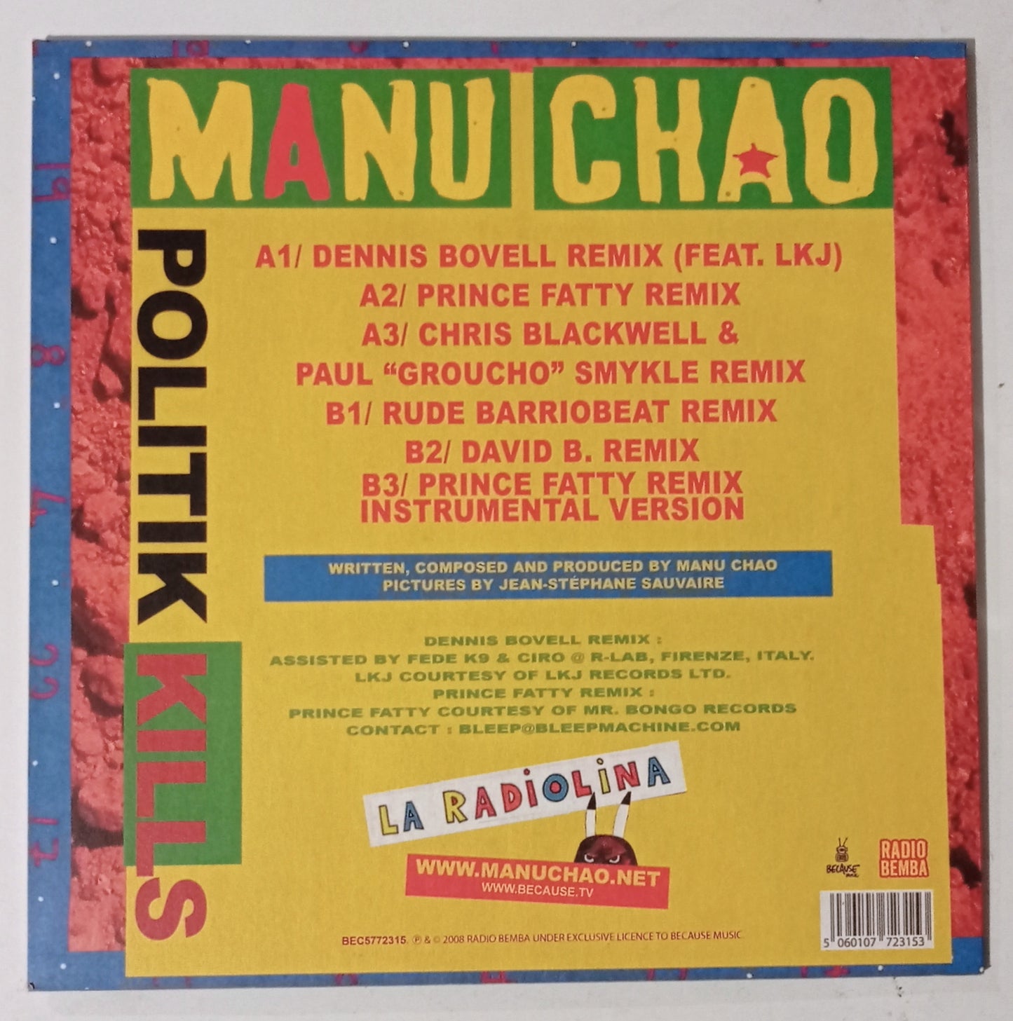 Manu Chao - Politik Kills (12" França - NOVO )