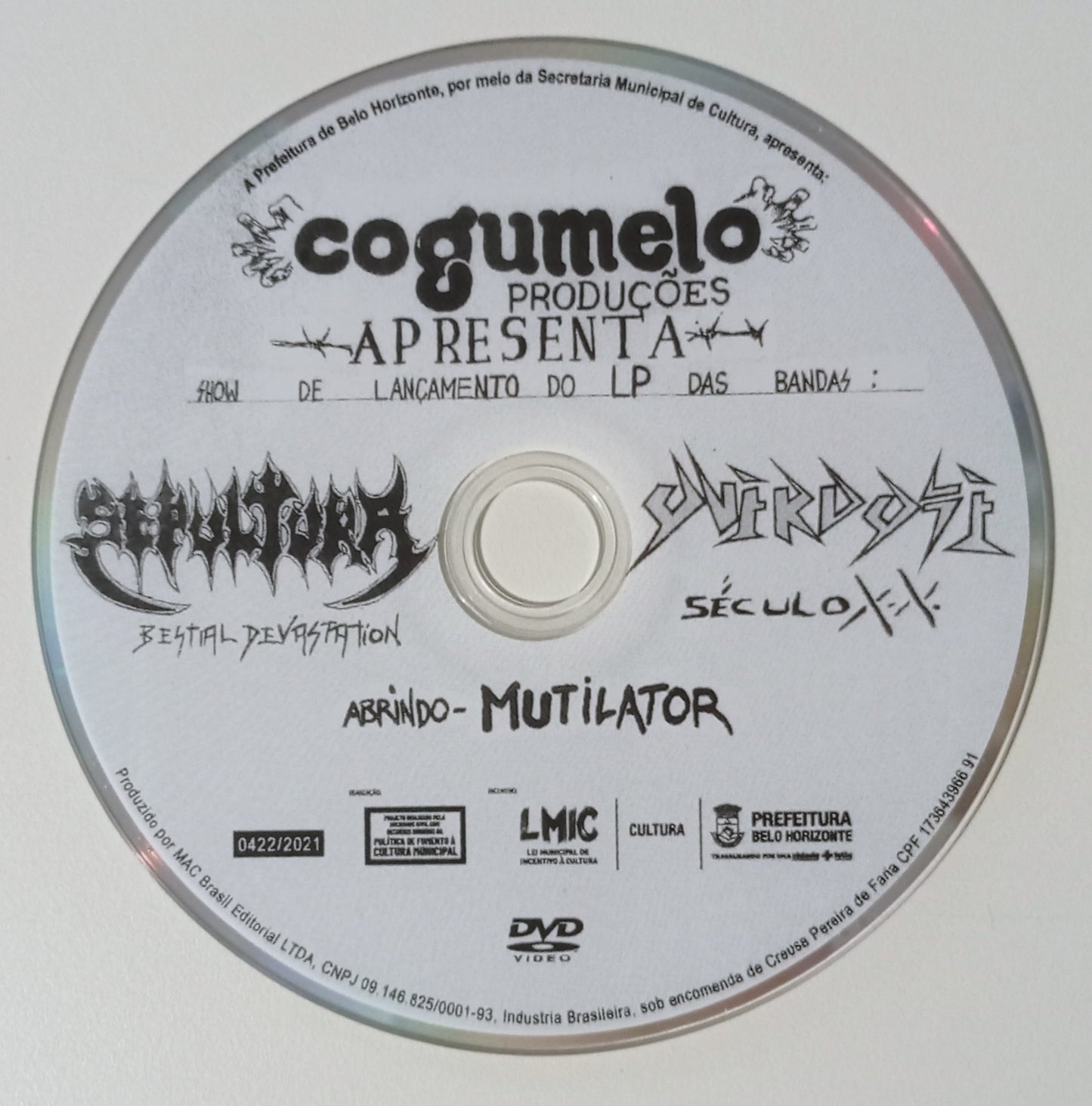 Sepultura / Overdose / Mutilator - Show De Lançamento Do LP "Bestial Devastation / Século XX  (DVD Nacional - Usado)