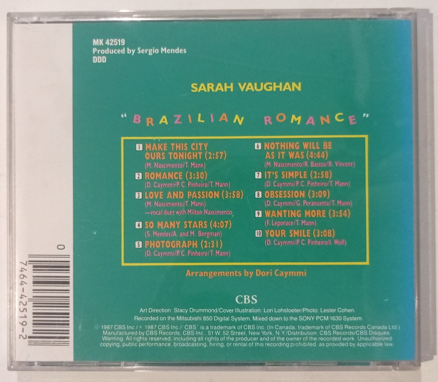 Sarah Vaughan with Milton Nascimento - Brazilian Romance (CD Importado Canadá)
