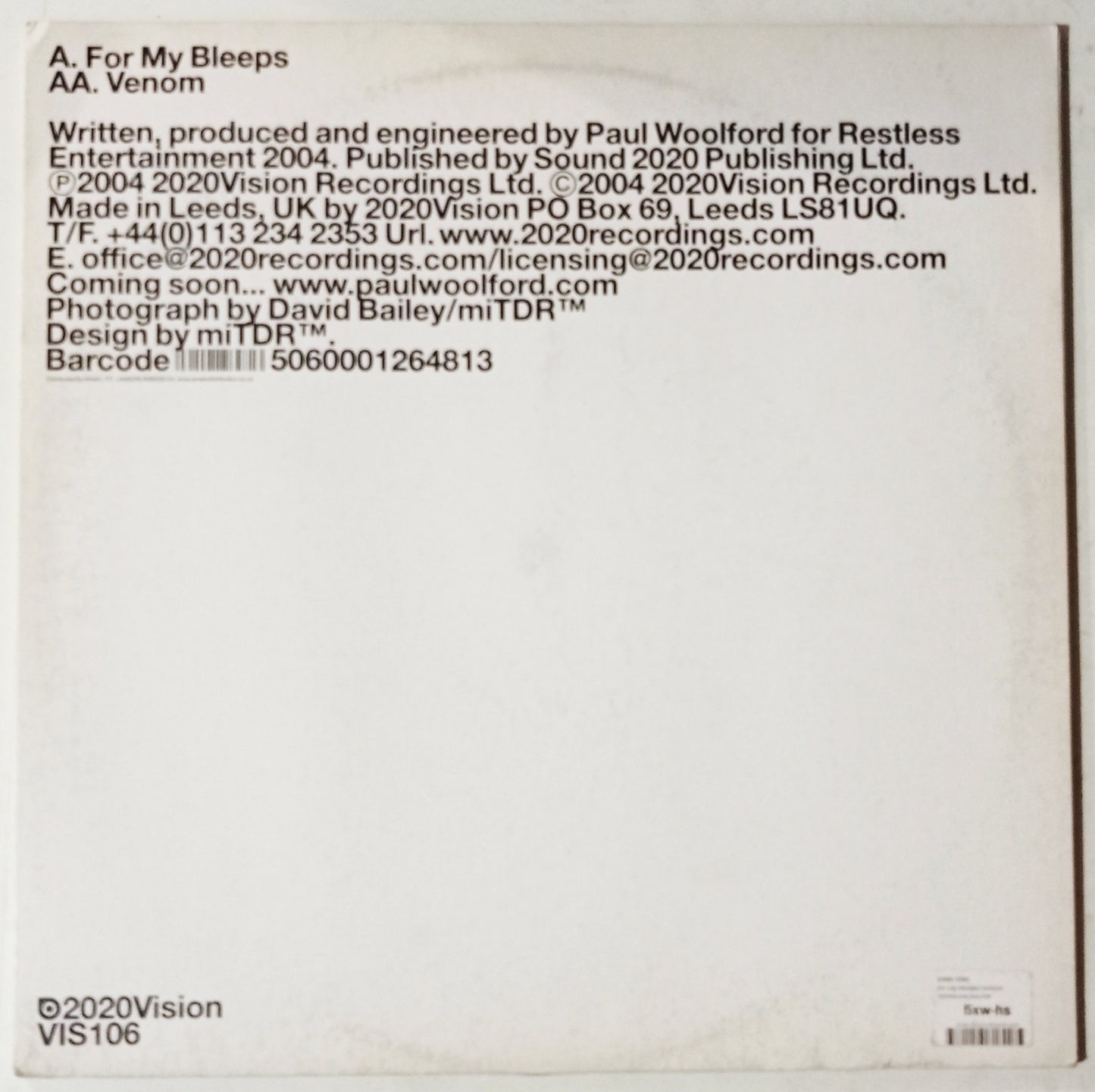 Bobby Peru - For My Bleeps / Venom (Vynil 12" - Importado Inglaterra - USADO)