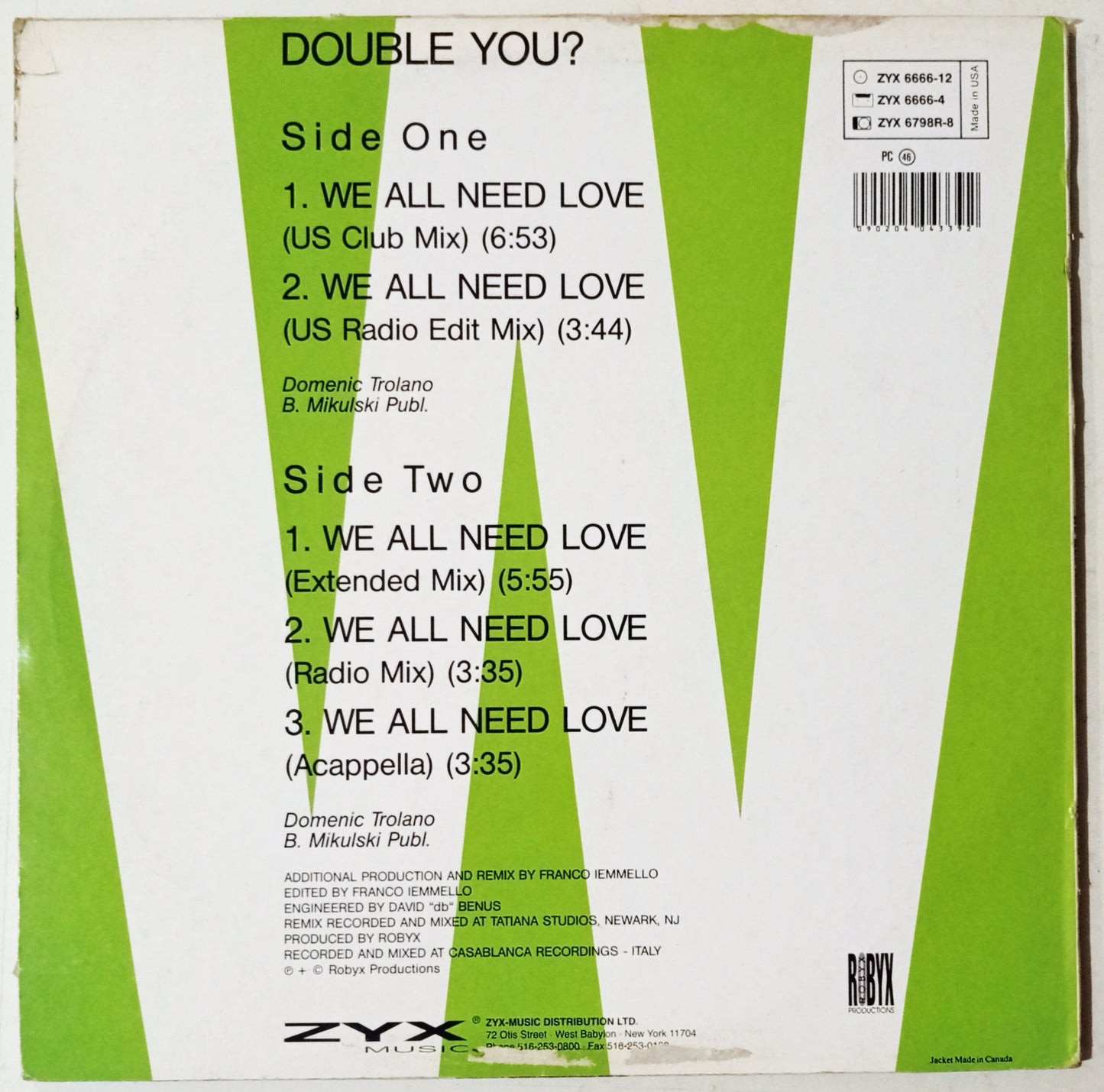 Double You -  We All Need Love (Remix) (LP 12" - Importado USA - USADO)
